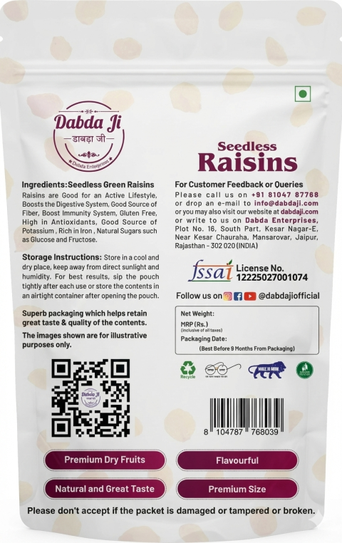 Raisins | 200g. | Dabda Ji | Premium Finest & Seedless Raisins (Kishmish / Kismis)