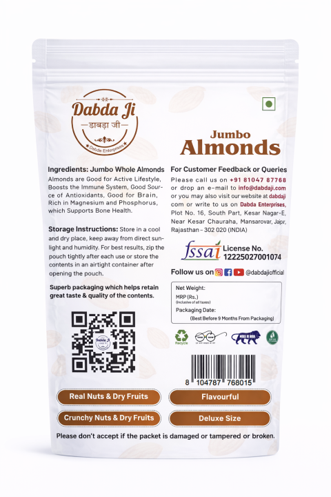 Almonds | 400g. | Dabda Ji | Super Quality & Premium Jumbo Almonds (Badam)