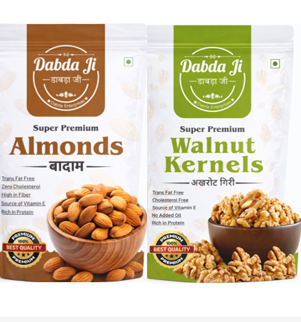 Almonds & Walnut Kernels | Combo (200g. x 2) | Dabda Ji